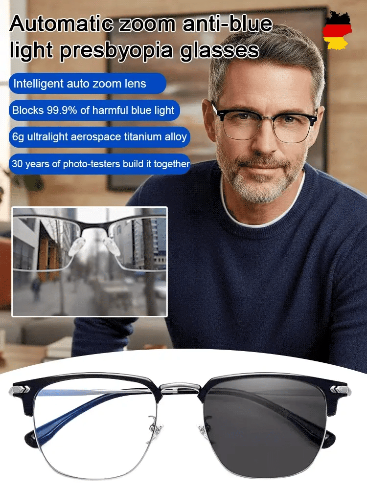 🎁50% Off🔥Ultra Light Anti Blue Presbyopic Glasses-👓Intelligent Zoom 100°-500° (Auto Recognition)