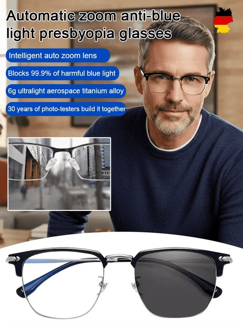 🎁50% Off🔥Ultra Light Anti Blue Presbyopic Glasses-👓Intelligent Zoom 100°-500° (Auto Recognition)