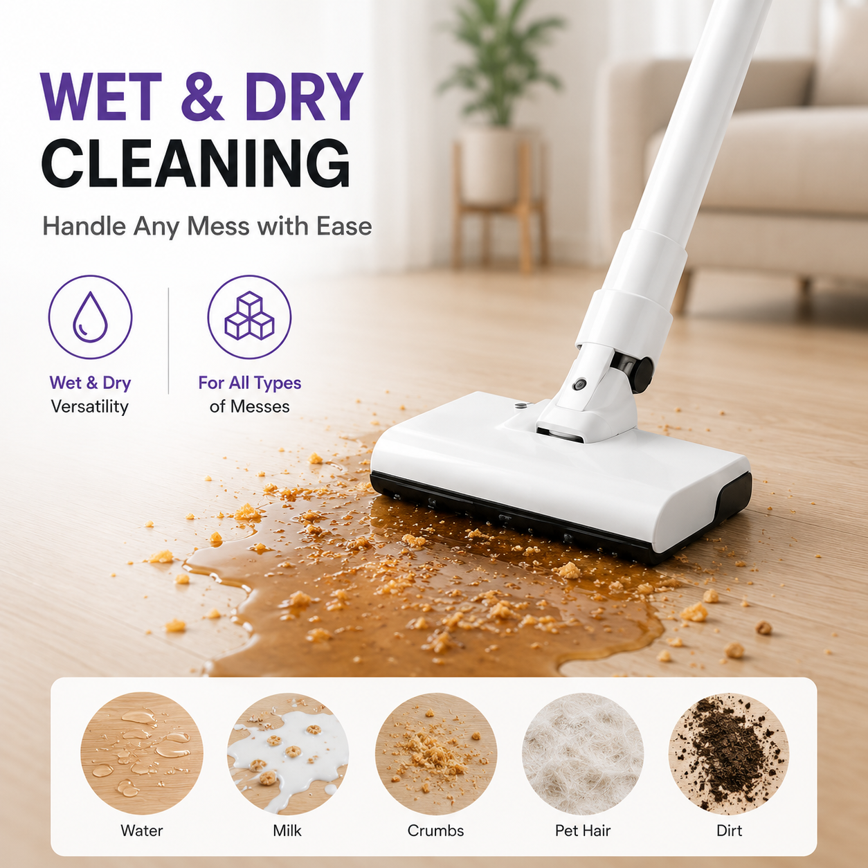 Lightweight Cordless Vacuum Cleaner – Powerful Suction for Pet Hair, Carpets & Hard Floors | Wet & Dry Cleaning
