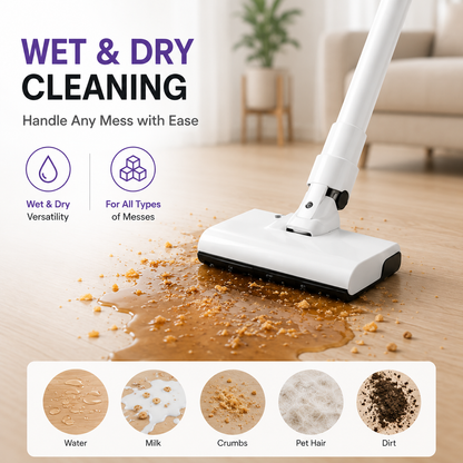 Lightweight Cordless Vacuum Cleaner – Powerful Suction for Pet Hair, Carpets & Hard Floors | Wet & Dry Cleaning