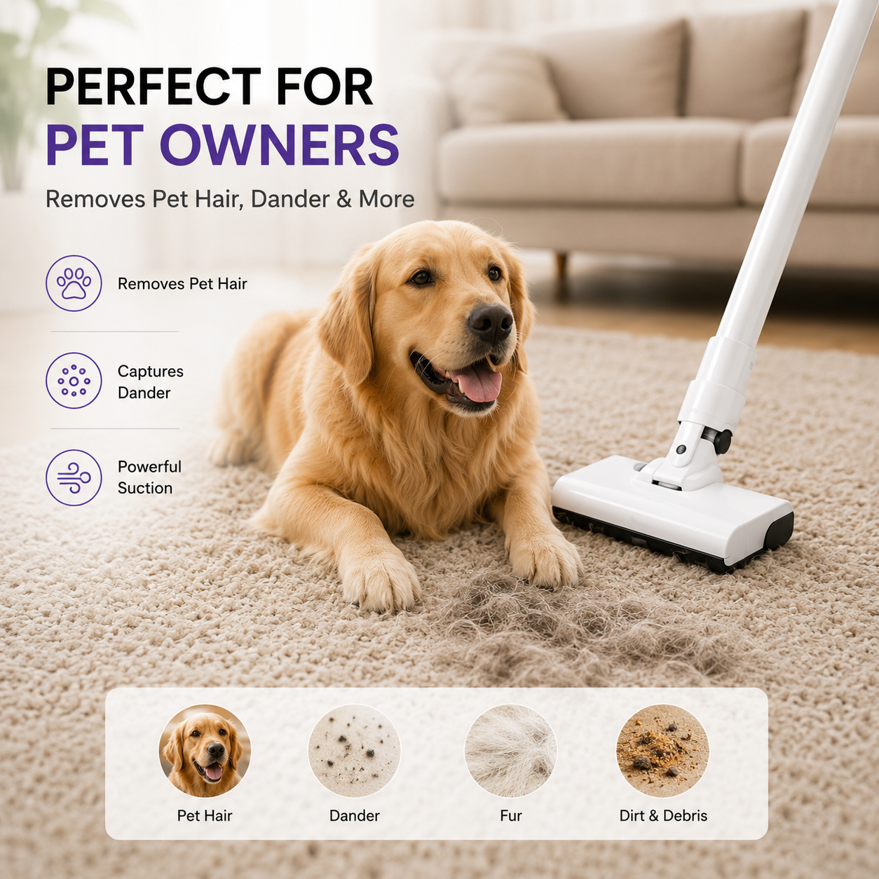 Lightweight Cordless Vacuum Cleaner – Powerful Suction for Pet Hair, Carpets & Hard Floors | Wet & Dry Cleaning