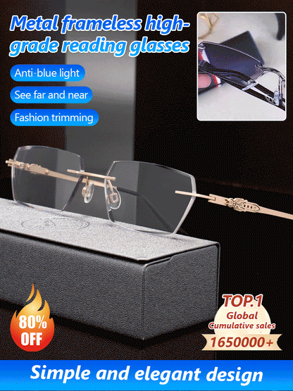 🔥Hot Sale🔥Metal Frameless Highgrade Reading Glasses👓️Blocks Blue Light, Radiation, and ultraviolet rays, Relieves Eye Fatigue