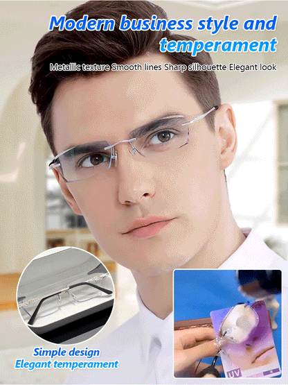 🔥Hot Sale🔥Metal Frameless Highgrade Reading Glasses👓️Blocks Blue Light, Radiation, and ultraviolet rays, Relieves Eye Fatigue