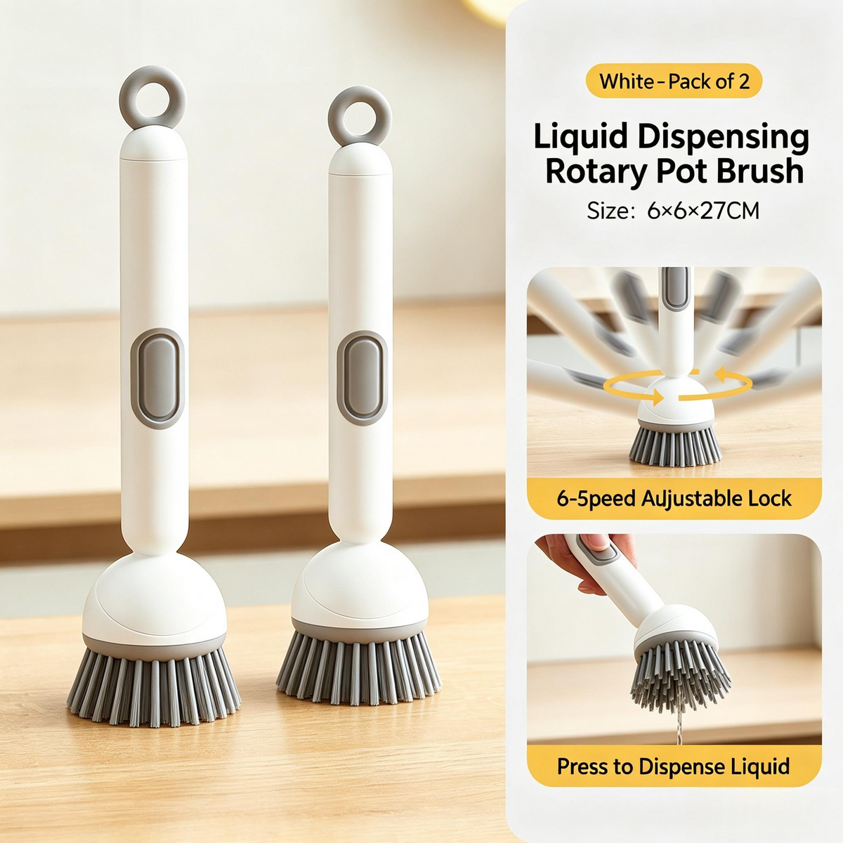 6-in-1 Soap Dispensing Dish Brush – Leak-Proof, Adjustable Angle & Wall-Mounted for Sinks, Pots & Pans