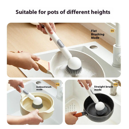 6-in-1 Soap Dispensing Dish Brush – Leak-Proof, Adjustable Angle & Wall-Mounted for Sinks, Pots & Pans