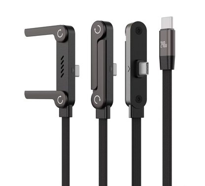 240W USB C to USB C Ultra Fast Charging Cable with Invisible Stand Flat Phone Charger 90 Degree Right Angle Plug T Shaped Foldable Stand Multi Functional Cord Black 4.9 Ft