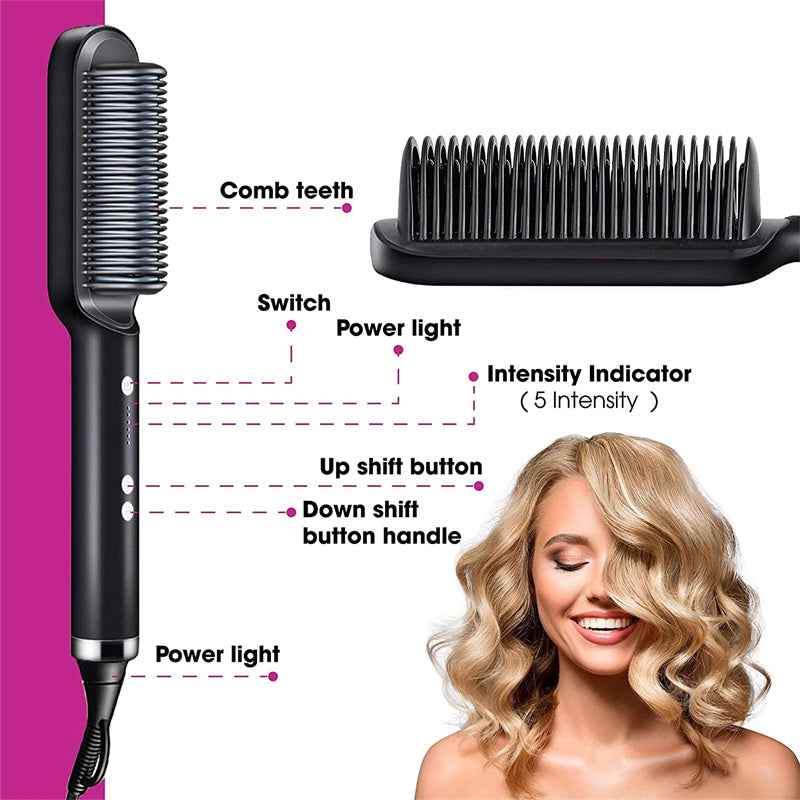 ✨ 2-in-1 Ionic Hair Straightening Brush – Smooth, Straight or Curl in Minutes (5 Heat Levels)