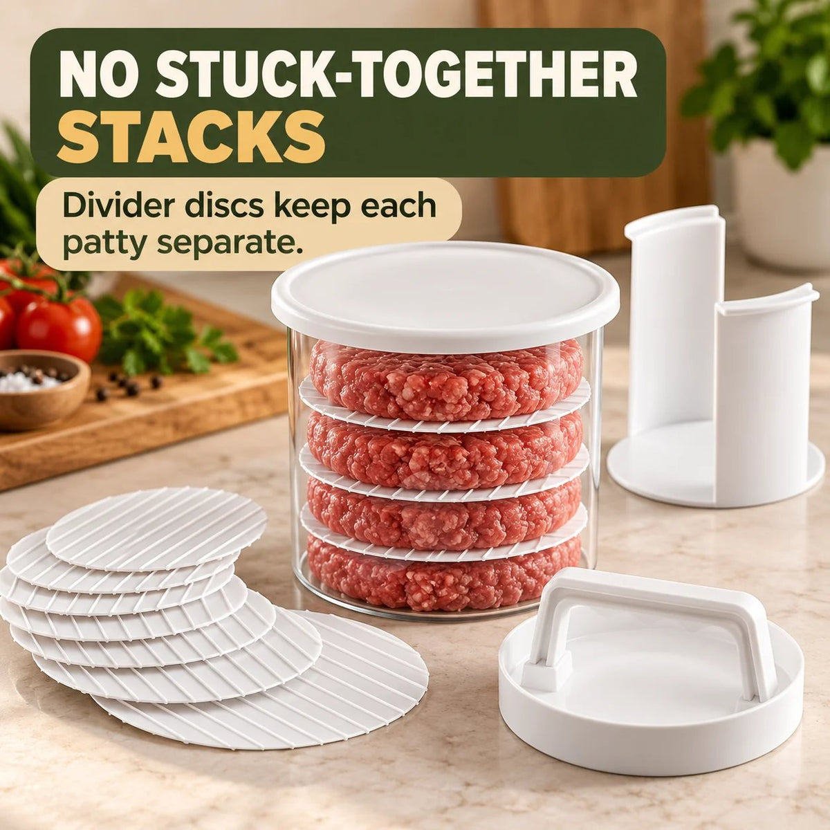 🔥2026 HOT SALE🔥 Food-grade material✅🍔Burger Patty Press & Storage Set | Prep, Stack & Chill