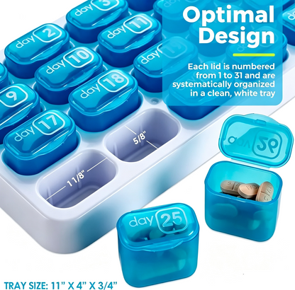 🔥HOT SALE🔥✅31 Days Arthritis Friendly Monthly Pill Organizer Box, BPA Free Easy Open Medication Case Gift for Seniors & Family