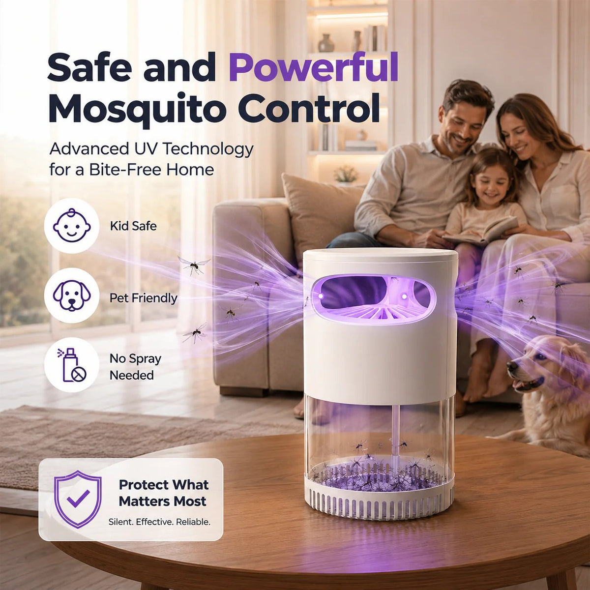 🔥Quiet UV Mosquito Trap – Chemical-Free & Safe for Kids & Pets🦟