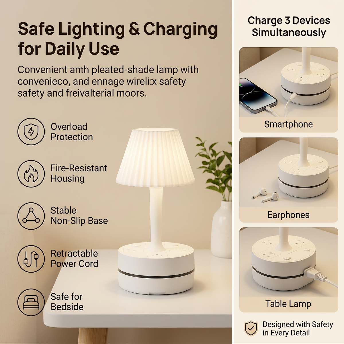 💡 Bedside Lamp with Charging Station – Light Up & Power Up Your Nightstand 🔌