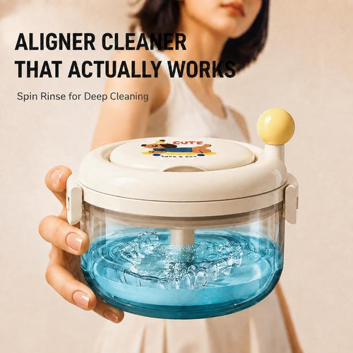New ! Biodolla Rotating Manual Vortex Orthodontic Retainer Cleaner | Cute Cartoon Retainer Storage Case