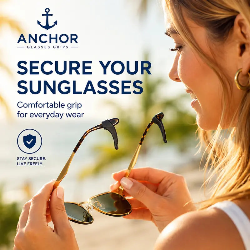 Anchor Glasses Grips - 3 Pack - Anti Slip Eyeglass Holder Ear Grip Sunglasses Retainer Temple Tip Reading Glasses Holder