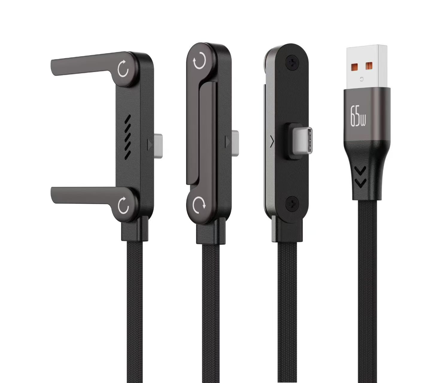 240W USB C to USB C Ultra Fast Charging Cable with Invisible Stand Flat Phone Charger 90 Degree Right Angle Plug T Shaped Foldable Stand Multi Functional Cord Black 4.9 Ft