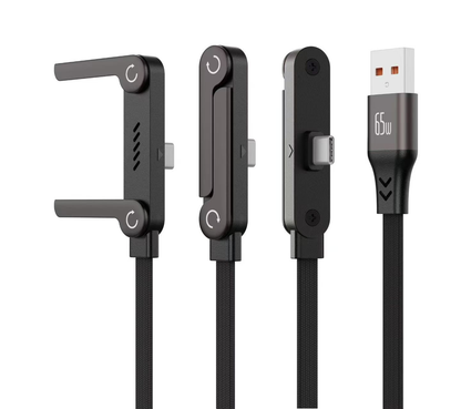 240W USB C to USB C Ultra Fast Charging Cable with Invisible Stand Flat Phone Charger 90 Degree Right Angle Plug T Shaped Foldable Stand Multi Functional Cord Black 4.9 Ft