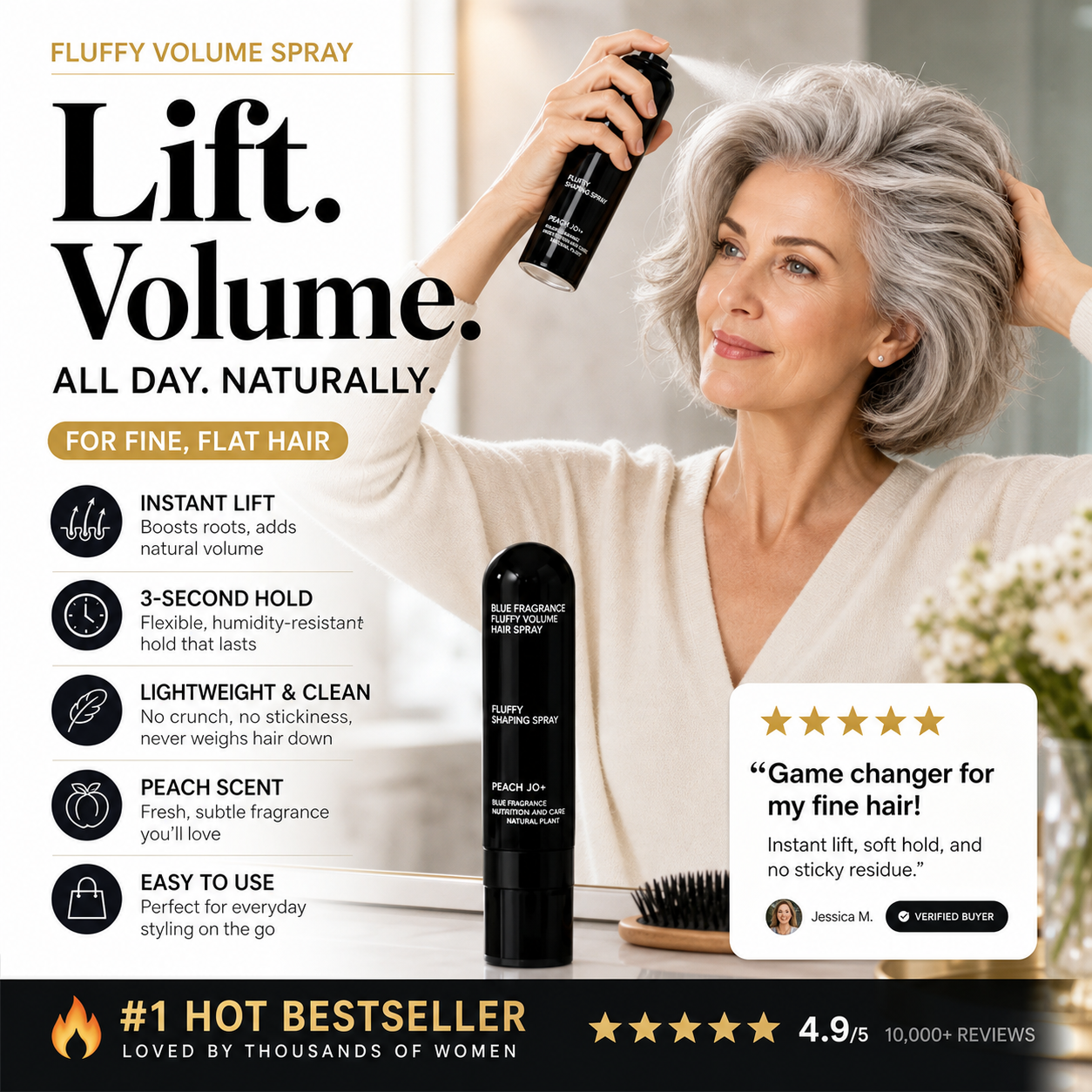 🎉Limited Time 💥Buy 3 get 2 free💇🏻‍♀️Recommended by Hairstylists! 🔥Shape in 3 Seconds! Easily Create Fluffy & Elegant Hairstyles! 👩 Peach-scented volumizing & setting spray