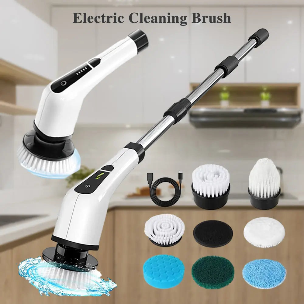 🔋 Electric Cleaning Brush – 7/9 Replaceable Heads & 2500mAh – Perfect for Bathroom, Kitchen & Tile – Waterproof & Effective 💧
