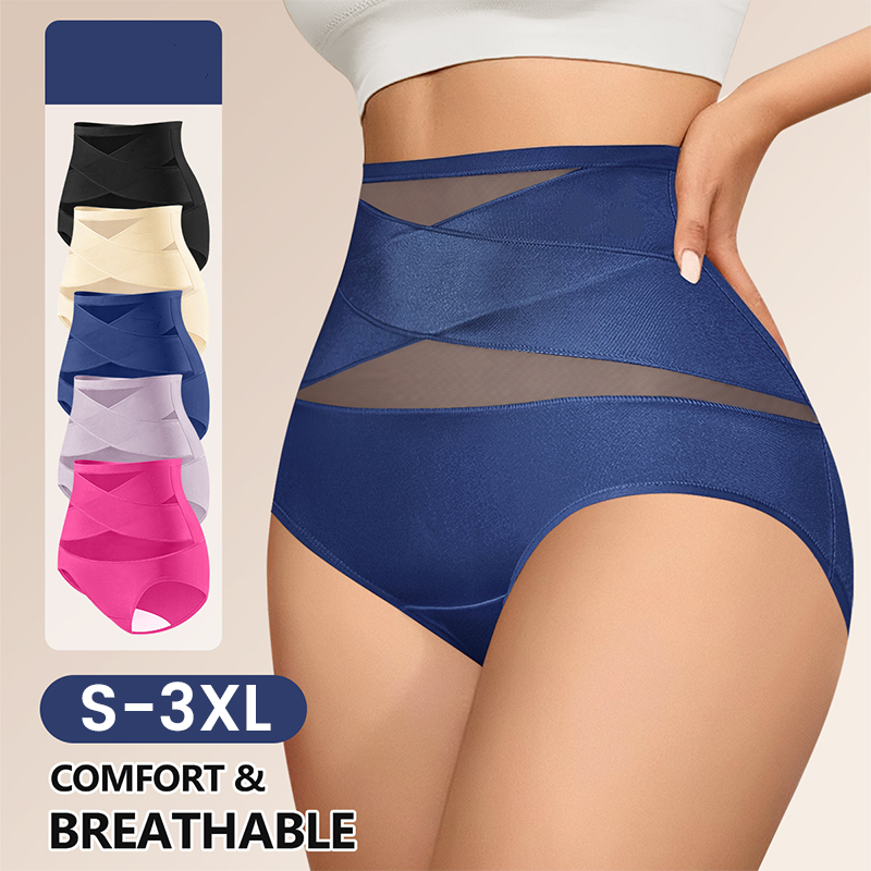 🌸✨Plus-Size High-Waist Cross Tummy Control Panties