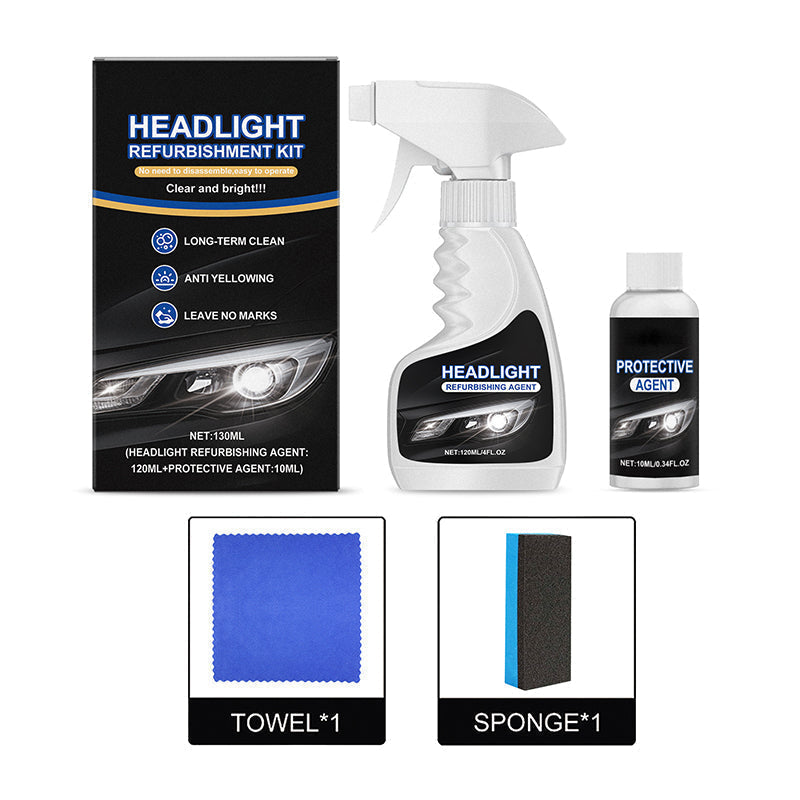 🚘LAST DAY SPECIAL PRICE! Car Headlight Restoration Kit, Anti-Yellowing Headlamp Refurbishment Spray with Protective Coating, Repair Foggy Oxidized Dull Headlights