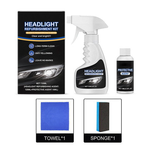 🚘LAST DAY SPECIAL PRICE! Car Headlight Restoration Kit, Anti-Yellowing Headlamp Refurbishment Spray with Protective Coating, Repair Foggy Oxidized Dull Headlights