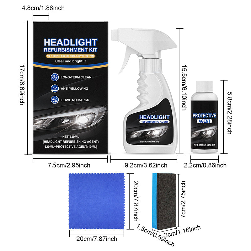 🚘LAST DAY SPECIAL PRICE! Car Headlight Restoration Kit, Anti-Yellowing Headlamp Refurbishment Spray with Protective Coating, Repair Foggy Oxidized Dull Headlights