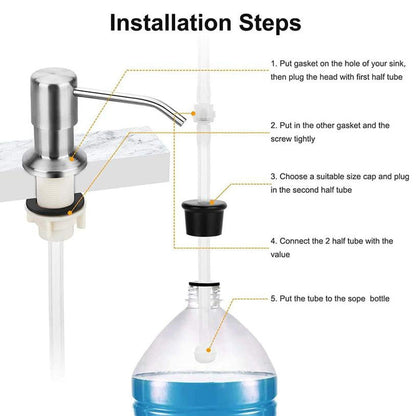 Dish Soap Dispenser for Kitchen Sink, Countertop Sink Soap Dispenser Water Pump with 39” No-Spill Extension Tube Kit Design for Kitchen Bathroom