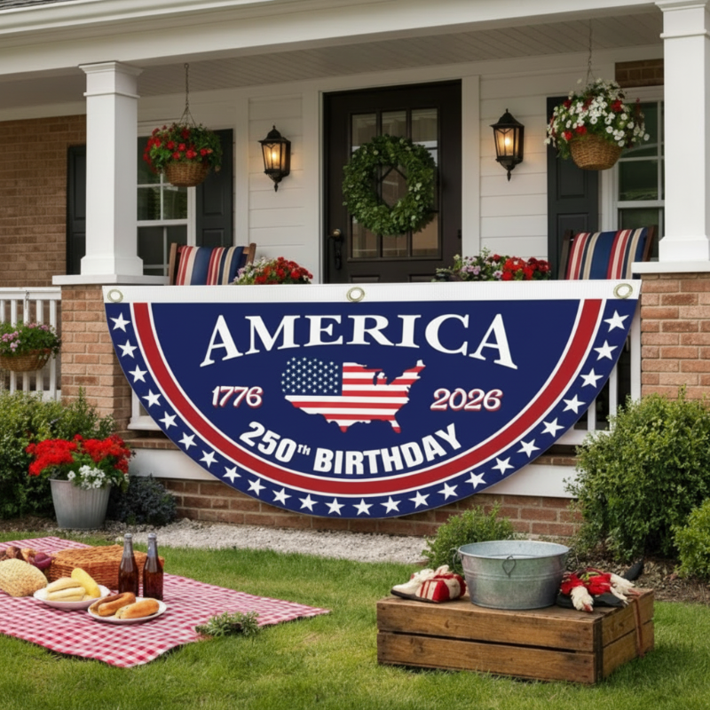 ✨ 50% OFF NOW! 🎉 250th Anniversary USA Fan Flag – Semi-Circle Design, Vibrant Print & Durable Polyester