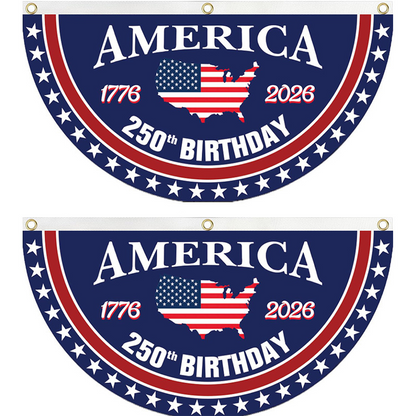 ✨ 50% OFF NOW! 🎉 250th Anniversary USA Fan Flag – Semi-Circle Design, Vibrant Print & Durable Polyester