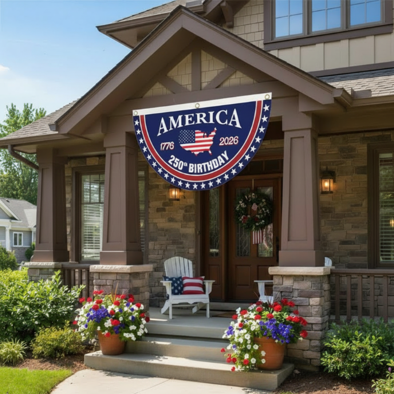 ✨ 50% OFF NOW! 🎉 250th Anniversary USA Fan Flag – Semi-Circle Design, Vibrant Print & Durable Polyester