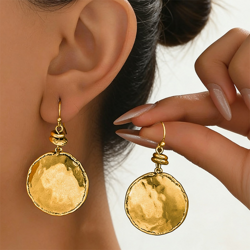 ✨Latest 2026 Design: Women's Round Earrings✨Vintage-style hammered metal drop earrings