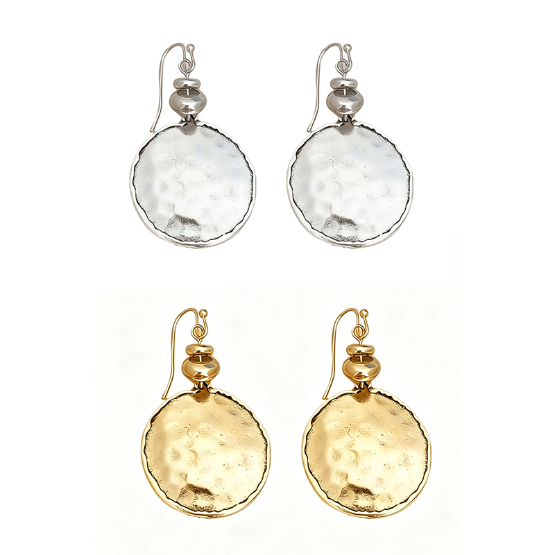 ✨Latest 2026 Design: Women's Round Earrings✨Vintage-style hammered metal drop earrings