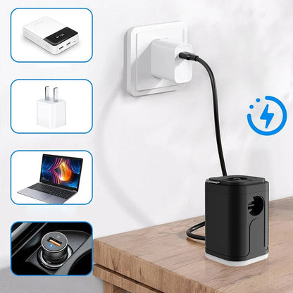 🏕️ Rechargeable Camping Air Pump – LED Light, Fast Inflation, Compact – Cash on Delivery 🔋