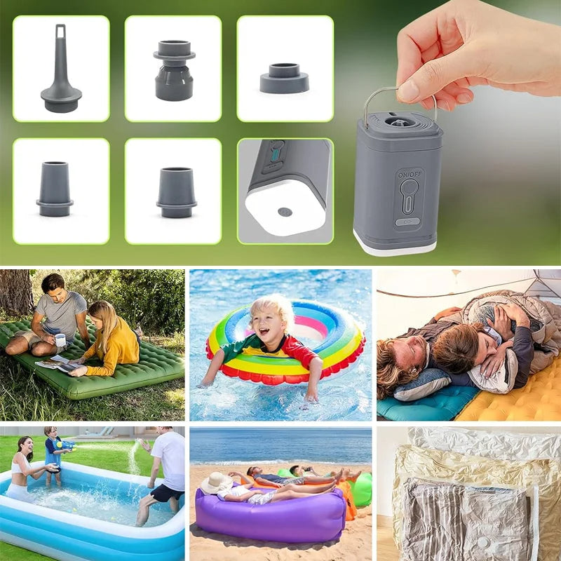 🏕️ Rechargeable Camping Air Pump – LED Light, Fast Inflation, Compact – Cash on Delivery 🔋