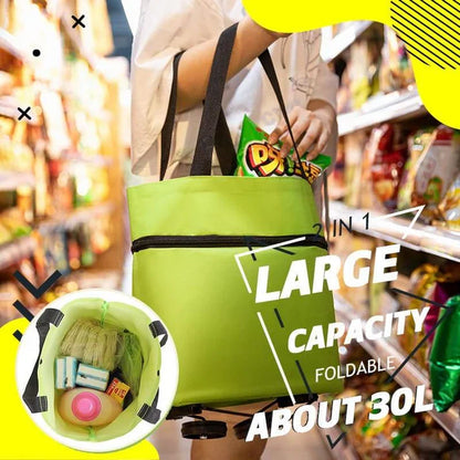 🔥 HOT SALE 🔥 2‑in‑1 Foldable Shopping Trolley – Heavy‑Duty Rolling Grocery Bag