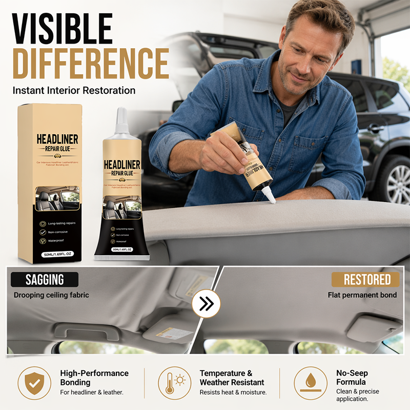 ⏳LAST DAY SALE!!🌟🎉49K+ Sold 🚗 Waterproof Car Headliner Repair Glue, High Strength Adhesive for Sagging Car Ceiling & Interior