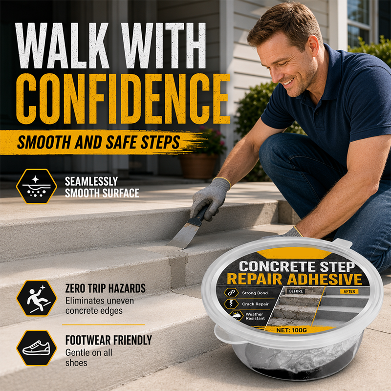 🥳Buy 3 Get 2 Free 🥳💞50K+ SOLD!🔧Concrete Step Repair Adhesive – Permanently bonds cracked stairs & walkways. Weatherproof – resists heat, ice & rain. Walk safely again! 🛡️✨