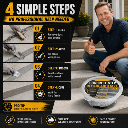 🥳Buy 3 Get 2 Free 🥳💞50K+ SOLD!🔧Concrete Step Repair Adhesive – Permanently bonds cracked stairs & walkways. Weatherproof – resists heat, ice & rain. Walk safely again! 🛡️✨