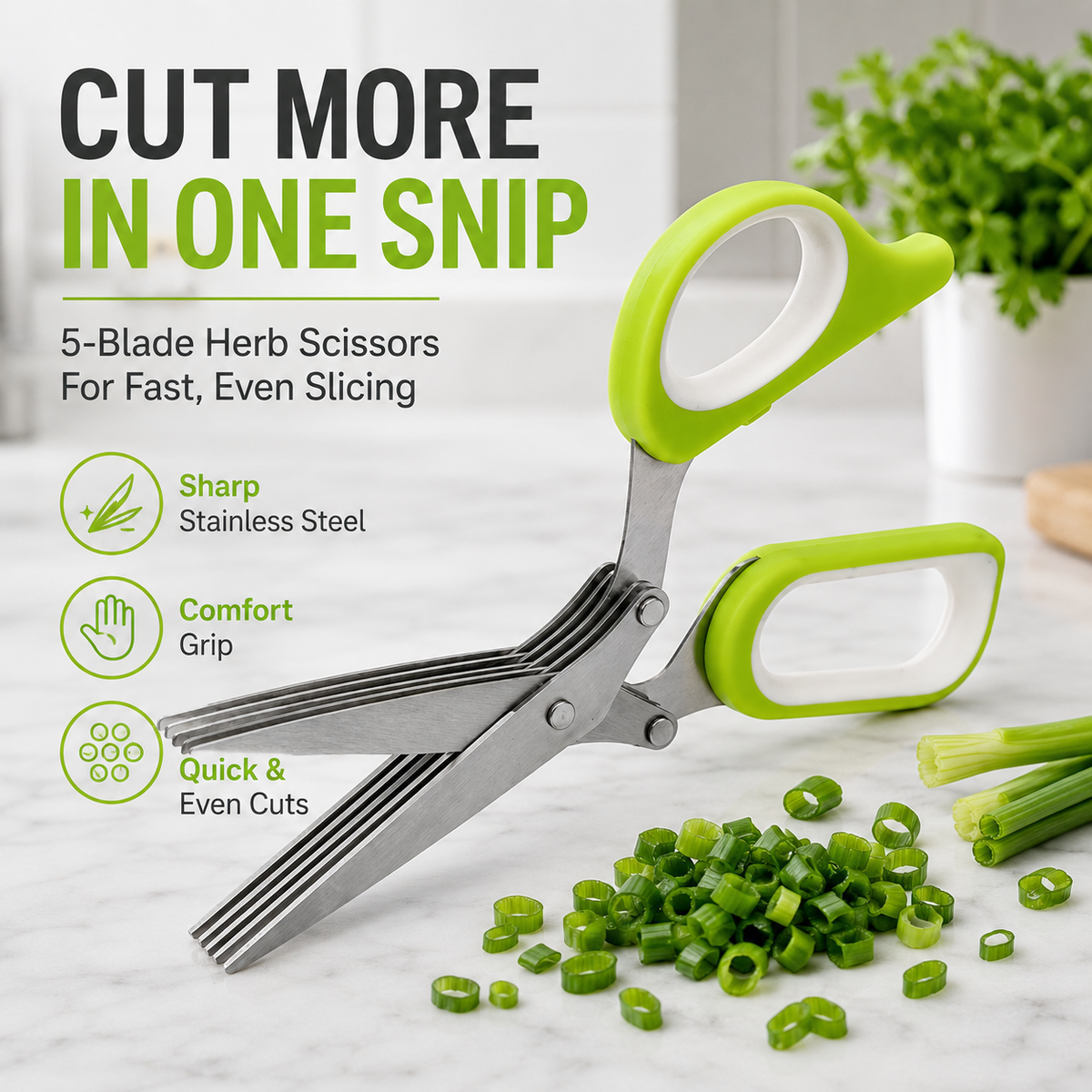 🌿🥬 5-Blade Herb Scissors – ✂️Fast Kitchen Chopper For Fresh Herbs & Seasonings