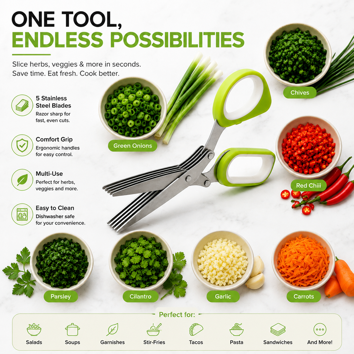 🌿🥬 5-Blade Herb Scissors – ✂️Fast Kitchen Chopper For Fresh Herbs & Seasonings