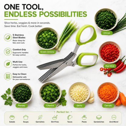 🌿🥬 5-Blade Herb Scissors – ✂️Fast Kitchen Chopper For Fresh Herbs & Seasonings