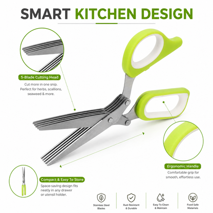 🌿🥬 5-Blade Herb Scissors – ✂️Fast Kitchen Chopper For Fresh Herbs & Seasonings