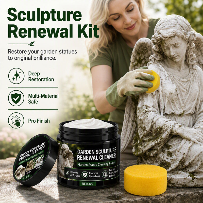 🌿Garden Statue Renewal Cleaner Paste, Sculpture Restoration Cleaning Kit with Sponge, Remove Moss, Dirt & Stains for Stone, Resin & Metal Outdoor Ornaments