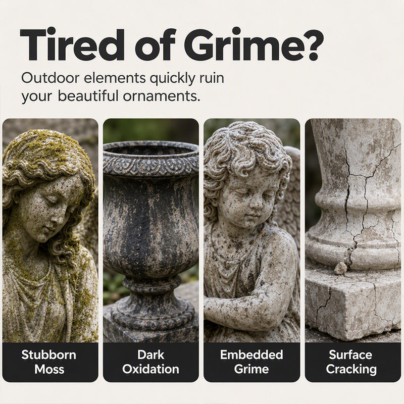 🌿Garden Statue Renewal Cleaner Paste, Sculpture Restoration Cleaning Kit with Sponge, Remove Moss, Dirt & Stains for Stone, Resin & Metal Outdoor Ornaments