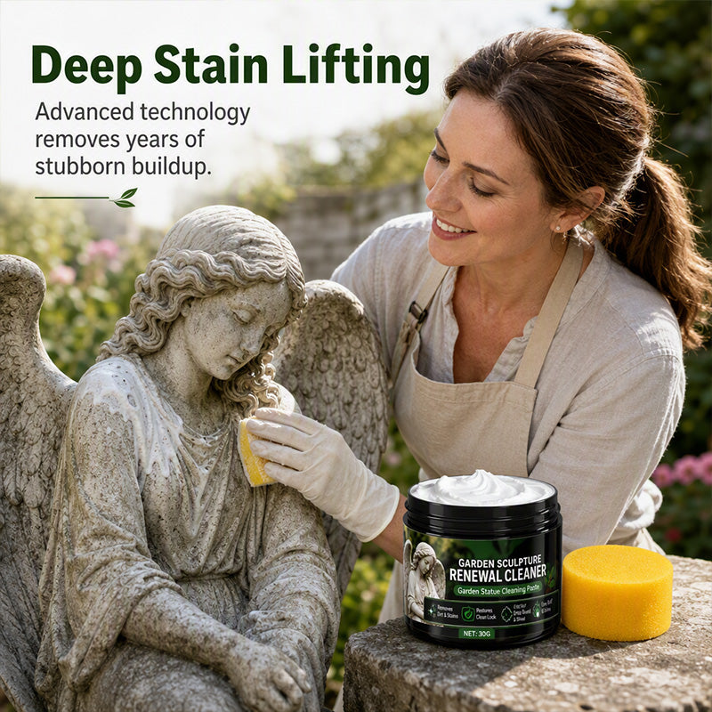 🌿Garden Statue Renewal Cleaner Paste, Sculpture Restoration Cleaning Kit with Sponge, Remove Moss, Dirt & Stains for Stone, Resin & Metal Outdoor Ornaments