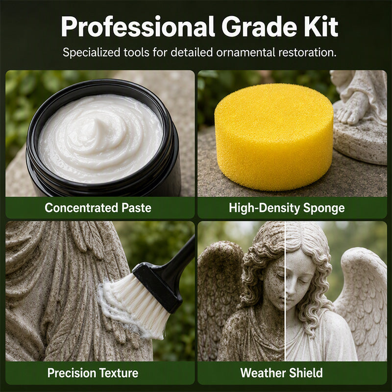 🌿Garden Statue Renewal Cleaner Paste, Sculpture Restoration Cleaning Kit with Sponge, Remove Moss, Dirt & Stains for Stone, Resin & Metal Outdoor Ornaments