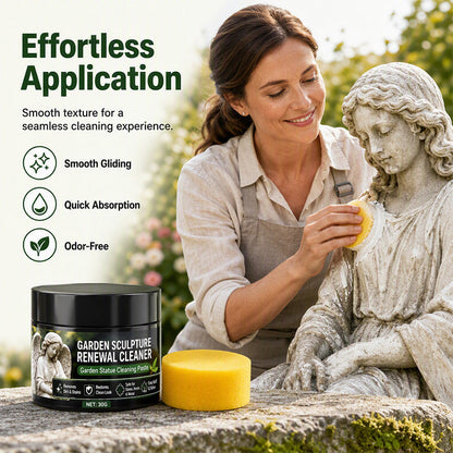 🌿Garden Statue Renewal Cleaner Paste, Sculpture Restoration Cleaning Kit with Sponge, Remove Moss, Dirt & Stains for Stone, Resin & Metal Outdoor Ornaments