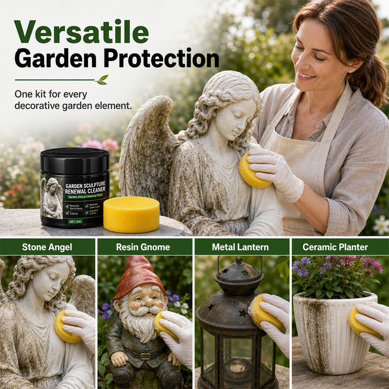 🌿Garden Statue Renewal Cleaner Paste, Sculpture Restoration Cleaning Kit with Sponge, Remove Moss, Dirt & Stains for Stone, Resin & Metal Outdoor Ornaments