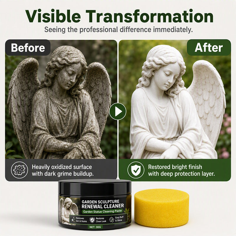 🌿Garden Statue Renewal Cleaner Paste, Sculpture Restoration Cleaning Kit with Sponge, Remove Moss, Dirt & Stains for Stone, Resin & Metal Outdoor Ornaments