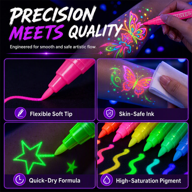 ✨✨✨ Glow Tattoo Pens – UV Neon Colors for Parties & Festivals, Waterproof & Easily Washable