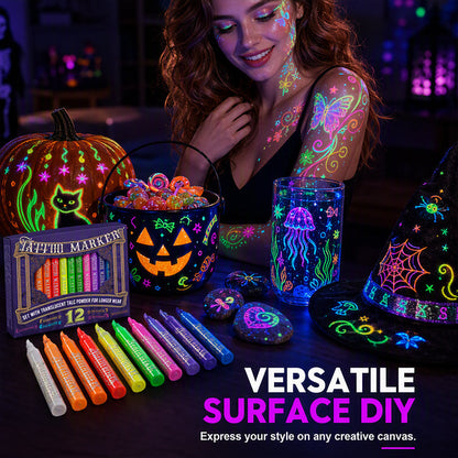 ✨✨✨ Glow Tattoo Pens – UV Neon Colors for Parties & Festivals, Waterproof & Easily Washable